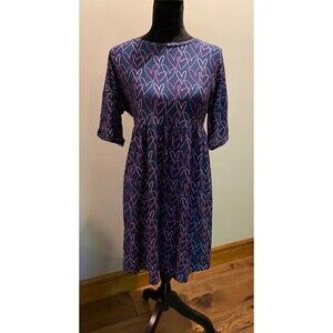 Urban Threads NWT Womens Size 12 Short Sleeve Dress Blue w/Pink Hearts- so cute